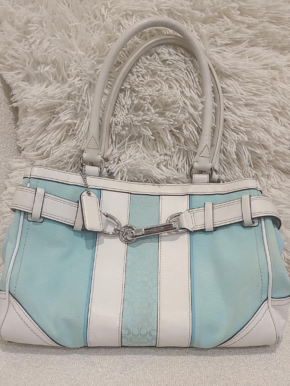 RARE Legacy Coach Tiffany Blue and White Hampton Satchel